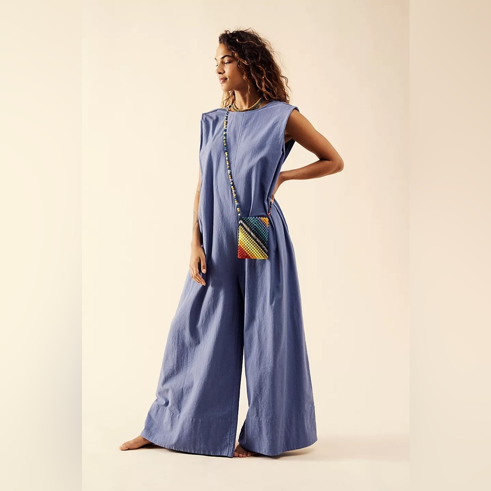 NWT Free People Quinn Jumpsuit in Blue Metal